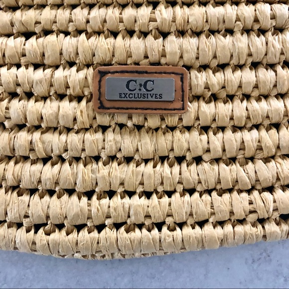 C.C Always On Vacay Graphic Embroided Natural Straw Beach Bag Tote NWT - Picture 5 of 7